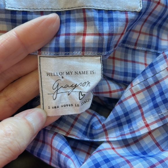 Frank and Eileen Grayson Shirt Italian Fabric Plaid Blue Red Classic Fit Sz S - Picture 10 of 15